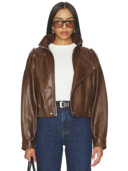 BLANKNYC - Late Hours Women's Pebbled Faux Leather Moto Jacket Brown