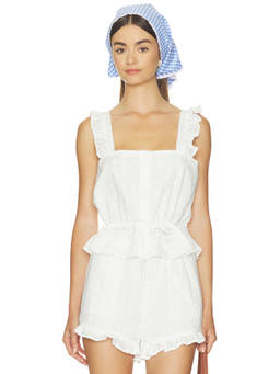 BLANKNYC - Eyelet Women's Ruffled Sleeveless Square Neck Tank Top White