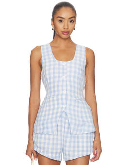 BLANKNYC - Gingham Women's Sleeveless Button Front Top Blue