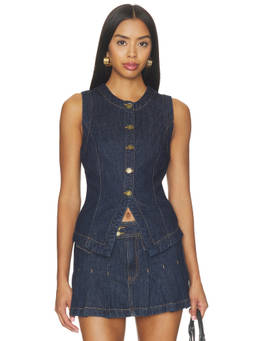 BLANKNYC - Cinched Waist Women's Button-Down Denim Vest Blue