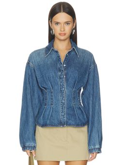 BLANKNYC - Cinched Waist Women's Snap Button Denim Shirt Blue