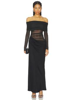 Benni - Yasmin Women's Off-Shoulder Sheer Panel Maxi Dress Black