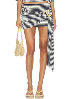Benni - Billy Women's Ribbed Knit Tie-Up Mini Skirt Navy Blue