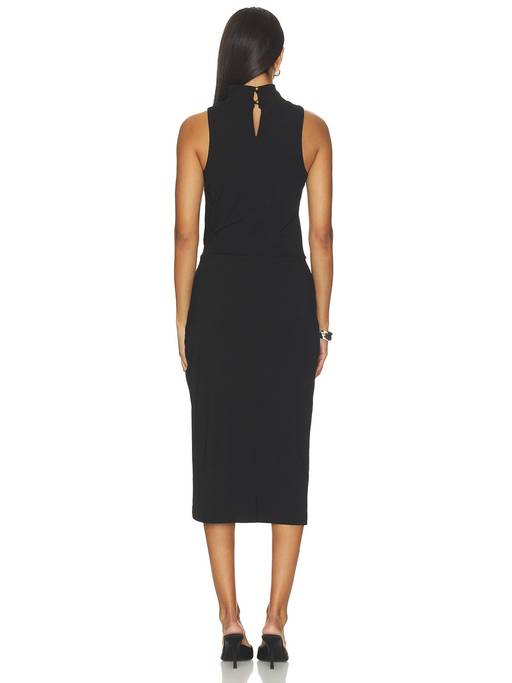Buy Bobi by Revolve Mock Neck Women's Pleated Side Slit Midi Dress Black (L) Online