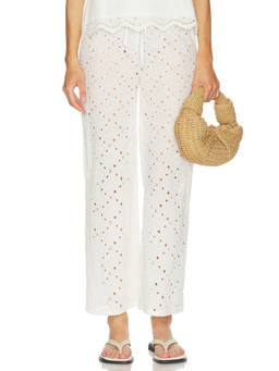 Bobi by Revolve - Eyelet Women's Drawstring Wide-Leg Trousers White