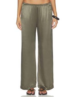 Bobi by Revolve - Women's Satin Wide-Leg Elastic Waist Palazzo Pants Olive