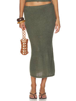 Bobi by Revolve - Blair Women's Knit Elastic Waist Maxi Skirt Olive