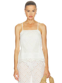 Bobi by Revolve - Side Smocked Women's Lace Eyelet Cami Top White