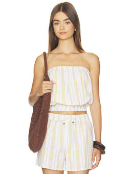 Bobi by Revolve - Women's Smocked Strapless Crop Tube Top Yellow