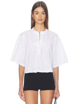 Bobi by Revolve - Faye Boho Women's Eyelet Henley Top White