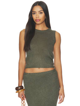 Bobi by Revolve - Blair Women's Sleeveless Ribbed Knit Crop Top Olive