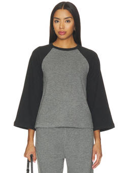 Bobi by Revolve - Color Block Women's Raglan Three Fourth Sleeve Top Charcoal