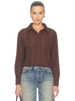 Bobi by Revolve - Fallon Women's Eyelet Cotton Button-Down Shirt Mocha