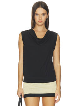 Bobi by Revolve - Cowl Muscle Women's Sleeveless Plunging Neck Tank Top Black
