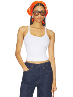 BARELOOM - Palms Women's Ribbed Racer Back Tank Top White