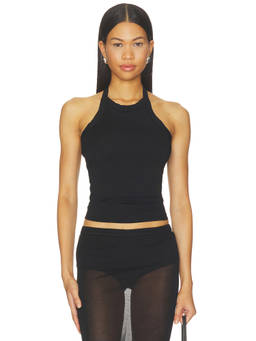 BARELOOM - Midnight Women's Ribbed Halter Neck Tank Top Black