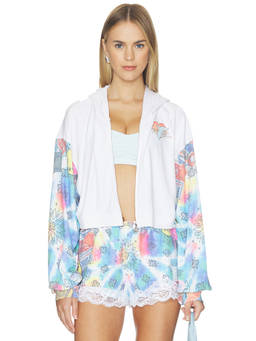 Boys Lie - Alex Women's Graphic Zip-Up Hooded Crop Top Multi-Color