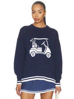 BEACH RIOT - Callie Women's Graphic Knit Pullover Sweater Navy Blue