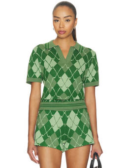 BEACH RIOT - Giana Women's Argyle Knit Polo Top Green