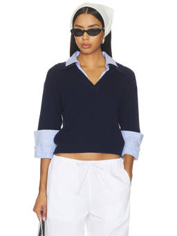 Brochu Walker - Ciara Polo Looker Women's Wool-Cashmere Collared Sweater Navy Blue