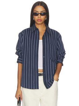 Brochu Walker - Pia Women's Striped Poplin Button-Down Shirt Navy Blue