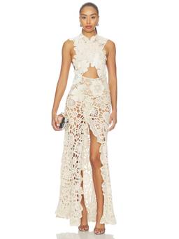 Bronx and Banco - Casablanca Crochet Women's Sheer Cut-Out Maxi Dress Cream
