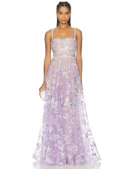 Bronx and Banco - Midnight Women's Floral Embroidered Maxi Gown Mauve