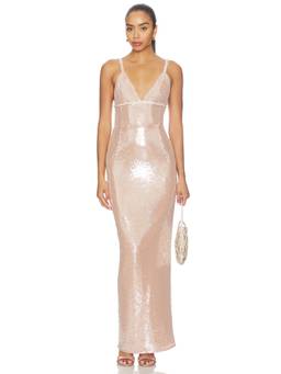 Bronx and Banco - Liana Allegra Women's Sequin V-Neck Maxi Dress Nude