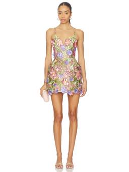 Bronx and Banco - Iris Floral Women's V-Neck Lace-Up Back Mini Dress Multi-Color