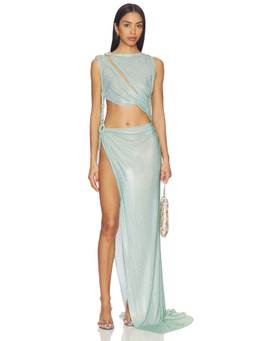 Bronx and Banco - Morocco Women's Sleeveless Cutout Rhinestone Maxi Gown Green
