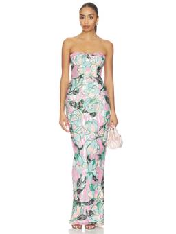 Bronx and Banco - Calypso Sequin Dahlia Women's Strapless Maxi Dress Multi-Color