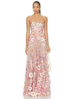 Bronx and Banco - Venice 3D Floral Women's Embellished Tulle Maxi Gown Pink