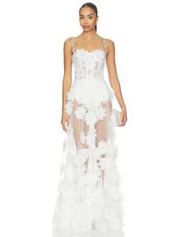 Bronx and Banco - Anastasia Women's Floral Applique Boned Bodice Maxi Dress White