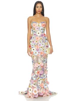 Bronx and Banco - Jasmine Floral Women's Strapless Lace-Up Maxi Gown Pastel