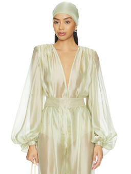 Bronx and Banco - Ashanti Women's Sheer Organza Padded Shoulder Bodysuit Green