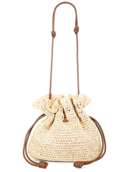 BTB Los Angeles - Marcela Raffia Drawstring Bucket Bag Natural & Chocolate