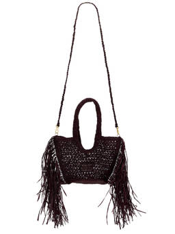 BTB Los Angeles - Mini Fringe Raffia Tote Bag Chocolate