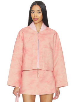 Bubish - Cassie Women's Faux Suede Zip Bomber Jacket Pink