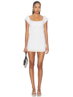 BUCI - Women's Cotton Square Neck Tie-Up Mini Dress Ivory