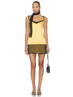 BUCI - Chinchilla Women's Satin Tie-Strap Mini Dress Honey & Black