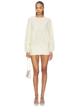 BUCI - Silk Women's Long Sleeve Drawstring Mini Dress Cream