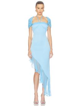 BUCI - Women's Halter Neck Tie-Up Asymmetrical Maxi Dress Aqua