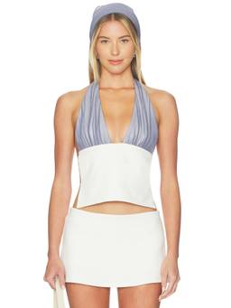 BUCI - Ischia Women's Halter Neck Cut-Out Top Slate & Ivory