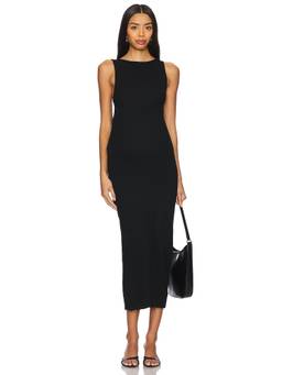 BUMPSUIT - Soft Rib Women's Sleeveless Boat Neck Midi Dress Black