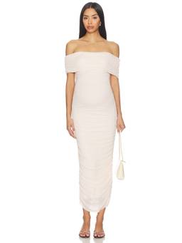 BUMPSUIT - Women's Ruched Off-Shoulder Mesh Midi Dress Pink