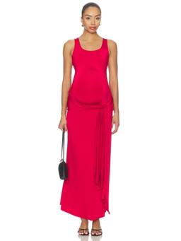 BUMPSUIT - Solene Women's Sleeveless Waist-Tie Maxi Bodycon Dress Red
