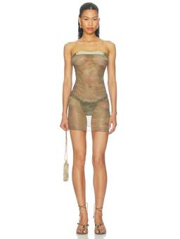 Bella Venice - Chyler Women's Sheer Mesh Sequin Neckline Mini Dress Camo