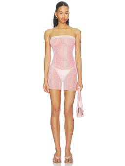 Bella Venice - Chyler Women's Sheer Snake Print Strapless Bodycon Mini Dress Pink