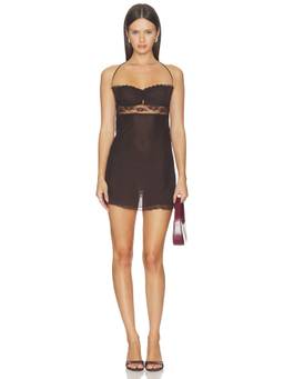Bella Venice - The Scarlet Women's Halter Neck Lace Trim Mini Dress Brown