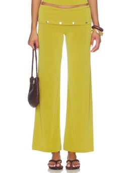 Bella Venice - Liza Women's Foldover Waist Wide-Leg Palazzo Pants Green